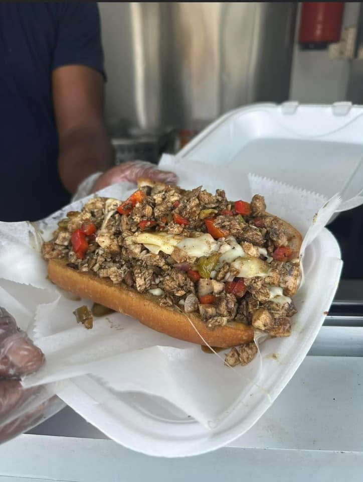 A loaded sandwich from Nea’s BBQ